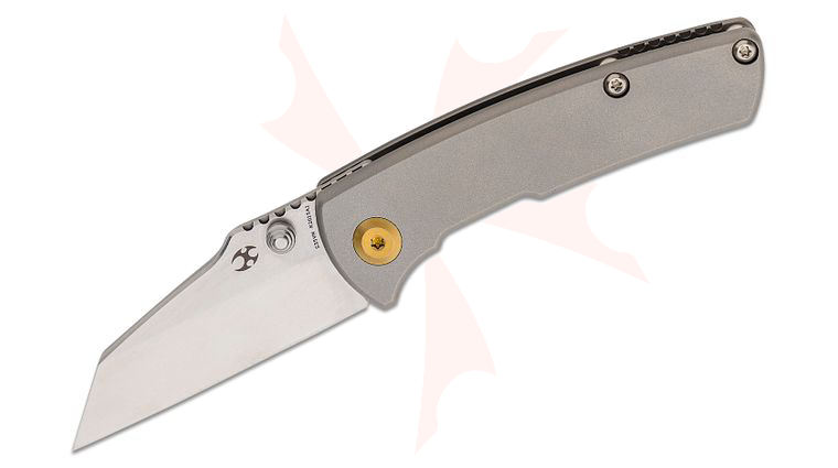 Kansept Knives Dirk Pinkerton Little Main Street Folding Knife 2.26 inch S35VN Stonewashed Wharncliffe Blade, Satin Titanium Handles