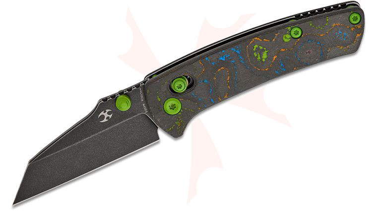 Kansept Knives Dirk Pinkerton Little Main Street Crossbar Lock Folding Knife 2.26 inch S35VN Black Stonewashed Wharncliffe Blade, 80's Camo FatCarbon Handles