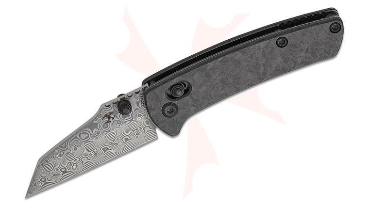 Kansept Knives Dirk Pinkerton Little Main Street Crossbar Lock Folding Knife 2.26 inch Damascus Wharncliffe Blade, Shred Carbon Fiber Handles
