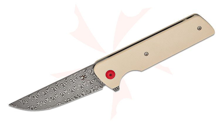 Kansept Knives Dirk Pinkerton Anomaly Liner Lock Flipper Knife 3.14 inch Damascus Straight Back Blade, Ivory G10 Handles 