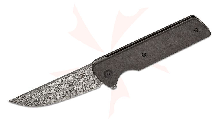 Kansept Knives Dirk Pinkerton Anomaly Liner Lock Flipper Knife 3.14 inch Damascus Straight Back Blade, Shred Carbon Fiber Handles 