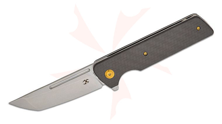 Kansept Knives Dirk Pinkerton Anomaly Liner Lock Flipper Knife 3.14 inch CPM-S35VN Stonewashed Tanto Blade, Black G10 Handles with Carbon Fiber Top