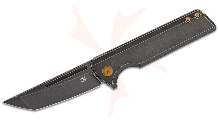 Kansept Knives Dirk Pinkerton Anomaly Frame Lock Flipper Knife 3.14 inch CPM-S35VN Black Stonewashed Tanto Blade, Black Stonewashed Titanium Handles 