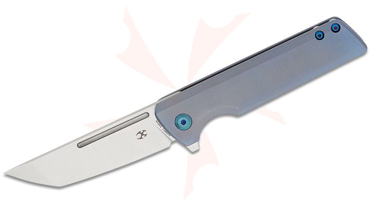 Kansept Knives Dirk Pinkerton Anomaly Frame Lock Flipper Knife 3.14 inch CPM-S35VN Satin Tanto Blade, Blue Orange Peel Titanium Handles 