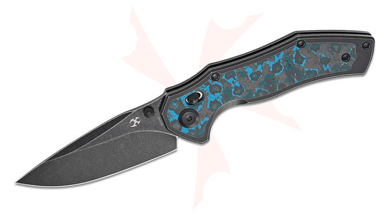 Kansept Knives Apollo Crossbar Folding Knife 3.11 inch CPM-S35VN Black Stonewashed Drop Point Blade, Black Stonewashed Titanium Handles with Arctic Storm FatCarbon Inlays