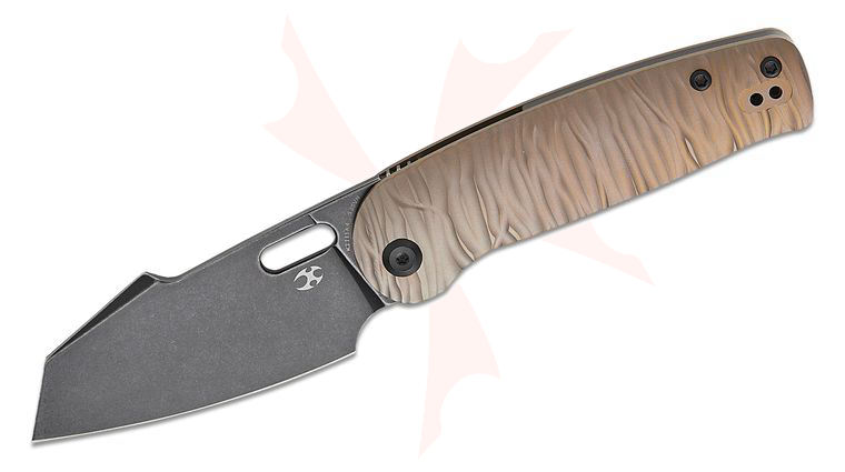 Kansept Knives Terry Cour II Orlok Nested Liner Lock Front Flipper Knife 3.03 inch S35VN Black Stonewashed Modified Sheepsfoot Blade, Bronze Micro Rock Textured Titanium Handles, Reversible Clip