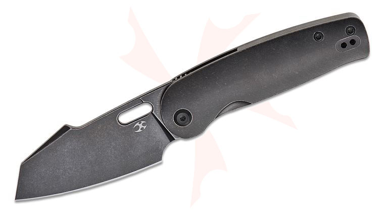 Kansept Knives Terry Cour II Orlok Nested Liner Lock Front Flipper Knife 3.03 inch S35VN Black Stonewashed Modified Sheepsfoot Blade and Contoured Titanium Handles, Reversible Clip