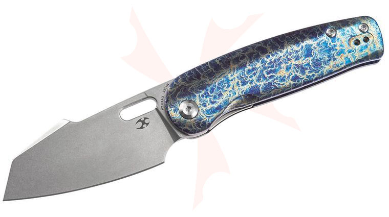 Kansept Knives Terry Cour II Orlok Nested Liner Lock Front Flipper Knife 3.03 inch S35VN Stonewashed Modified Sheepsfoot Blade, Lightning Strike Contoured Titanium Handles, Reversible Clip