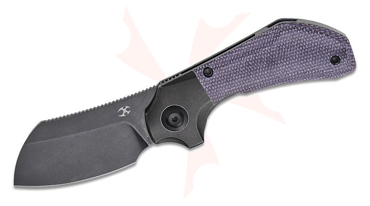 Kansept Knives Paul Munko Pluto Bolster Lock Flipper Knife 2.5 inch S90V Black Stonewashed Drop Point Blade and Bolstered Titanium Handles with Purple Micarta Scales