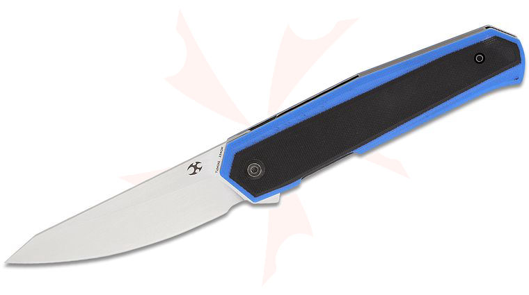 Kansept Knives Integra Liner Lock Flipper Knife 3.63 inch 154CM Stonewashed Drop Point Blade, Blue and Black G10 Handles