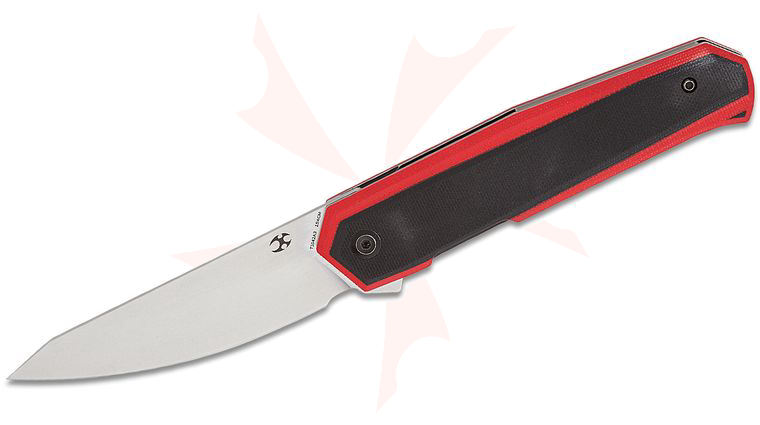 Kansept Knives Integra Liner Lock Flipper Knife 3.63 inch 154CM Stonewashed Drop Point Blade, Red and Black G10 Handles