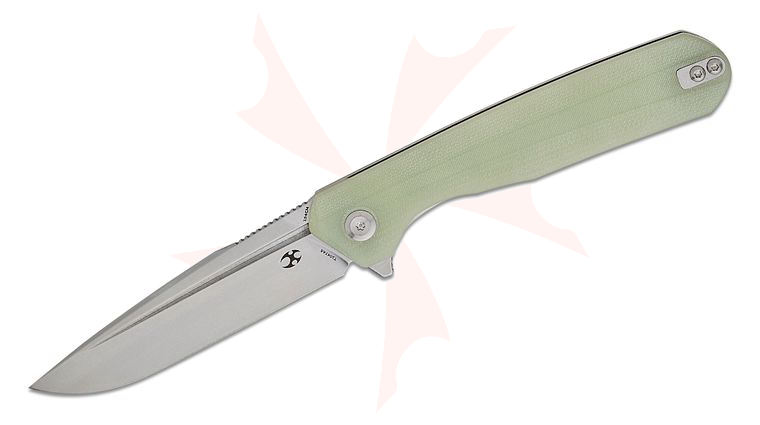 Kansept Knives Ostap Hel Qilin Flipper Knife 3.43 inch 154CM Stonewashed Drop Point Blade, Jade G10 Handles