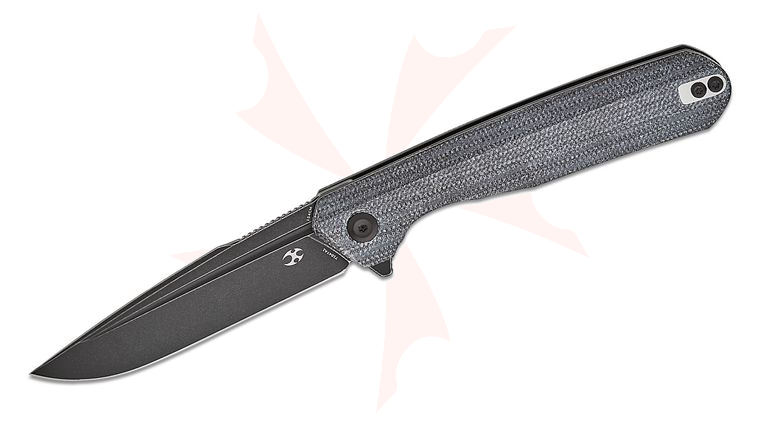 Kansept Knives Ostap Hel Qilin Flipper Knife 3.43 inch 154CM Black Stonewashed Drop Point Blade, Black Micarta Handles