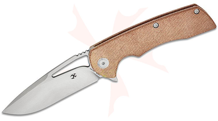 Kansept Knives Kryo Liner Lock Flipper Knife 3.58 inch 12C28N Stonewashed Drop Point Blade, Brown Micarta Handles