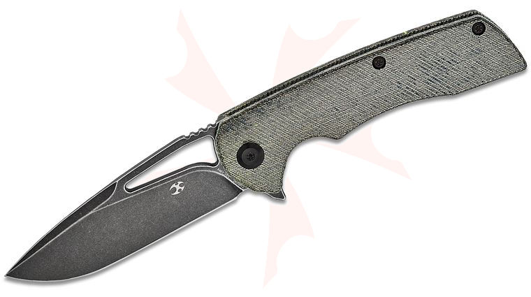 Kansept Knives Kryo Liner Lock Flipper Knife 3.58 inch 12C28N Black Stonewashed Drop Point Blade, Denim Micarta Handles