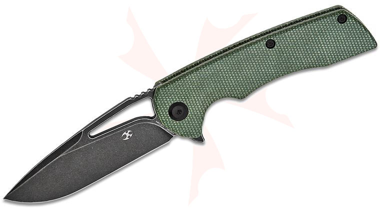 Kansept Knives Kryo Liner Lock Flipper Knife 3.58 inch 12C28N Black Stonewashed Drop Point Blade, Green Micarta Handles