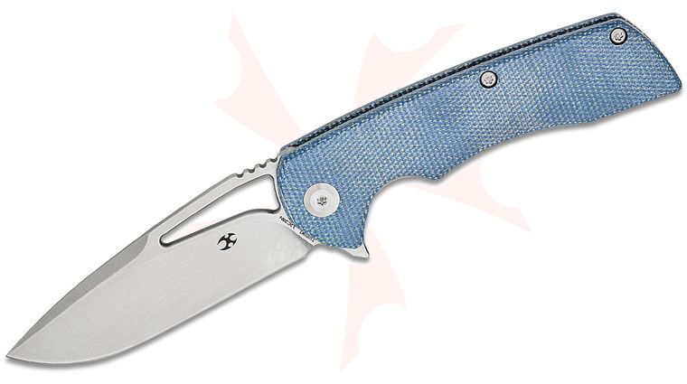 Kansept Knives Kryo Liner Lock Flipper Knife 3.58 inch 12C28N Stonewashed Drop Point Blade, Blue Micarta Handles