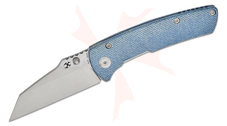 Kansept Knives Dirk Pinkerton Main Street Folding Knife 3.36 inch 154CM Stonewashed Wharncliffe Blade, Blue Micarta Handles