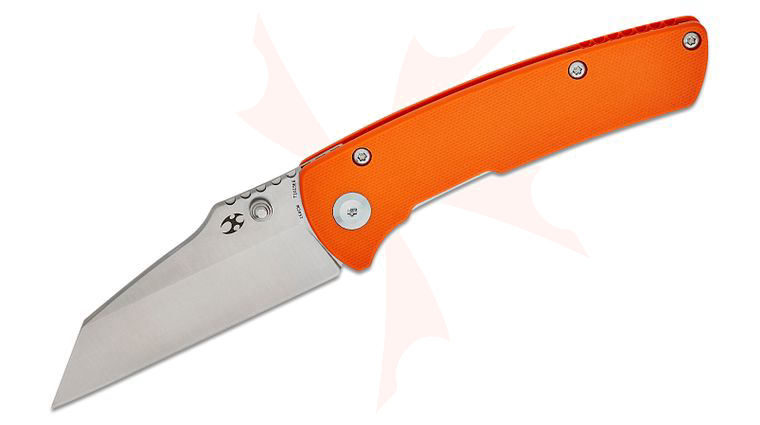 Kansept Knives Dirk Pinkerton Main Street Folding Knife 3.36 inch 154CM Satin Wharncliffe Blade, Orange G10 Handles