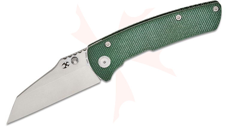 Kansept Knives Dirk Pinkerton Main Street Folding Knife 3.36 inch 154CM Stonewashed Wharncliffe Blade, Green Micarta Handles