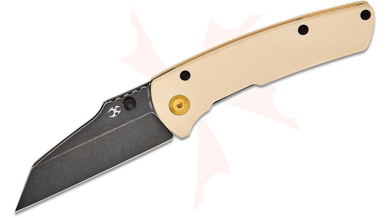 Kansept Knives Dirk Pinkerton Main Street Folding Knife 3.36 inch 154CM Black Stonewashed Wharncliffe Blade, White G10 Handles