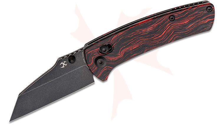 Kansept Knives Dirk Pinkerton Main Street Crossbar Lock Folding Knife 3.36 inch 154CM Black Stonewashed Wharncliffe Blade, Red G-Mascus Handles