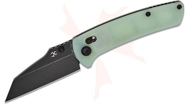 Kansept Knives Dirk Pinkerton Main Street Crossbar Lock Folding Knife 3.36 inch 154CM Black Stonewashed Wharncliffe Blade, Natural (Jade) G10 Handles