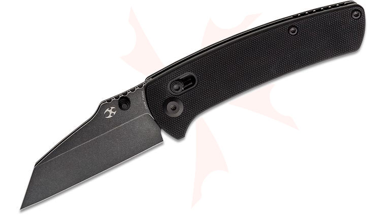 Kansept Knives Dirk Pinkerton Main Street Crossbar Lock Folding Knife 3.36 inch 154CM Black Stonewashed Wharncliffe Blade, Black G10 Handles