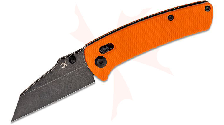 Kansept Knives Dirk Pinkerton Main Street Crossbar Lock Folding Knife 3.36 inch 154CM Black Stonewashed Wharncliffe Blade, Orange G10 Handles