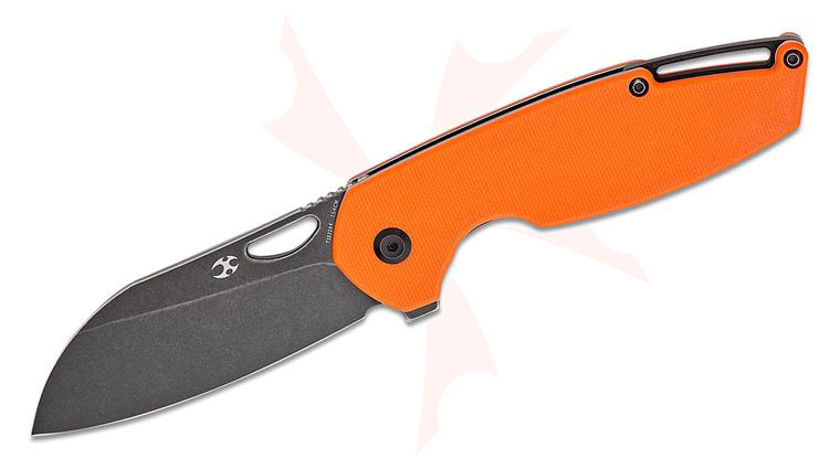 Kansept Knives Nick Swan Model 6 Liner Lock Flipper Knife 3.1 inch 154CM Black Stonewashed Sheepsfoot Blade, Orange G10 Handles