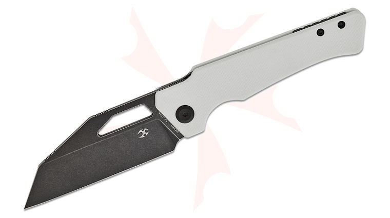 Kansept Knives Nick Rogers Egress Liner Lock Front Flipper Knife 3.47 inch 14C28N Black Stonewashed Wharncliffe Blade, White G10 Handles