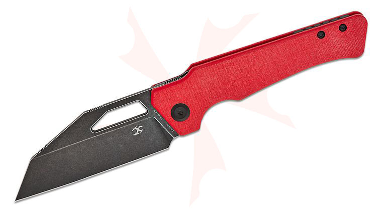 Kansept Knives Nick Rogers Egress Liner Lock Front Flipper Knife 3.47 inch 14C28N Black Stonewashed Wharncliffe Blade, Red G10 Handles
