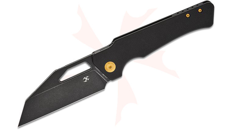 Kansept Knives Nick Rogers Egress Liner Lock Front Flipper Knife 3.47 inch 14C28N Black Stonewashed Wharncliffe Blade, Black G10 Handles
