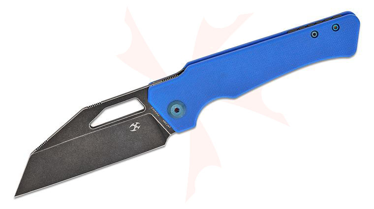 Kansept Knives Nick Rogers Egress Liner Lock Front Flipper Knife 3.47 inch 14C28N Black Stonewashed Wharncliffe Blade, Blue G10 Handles