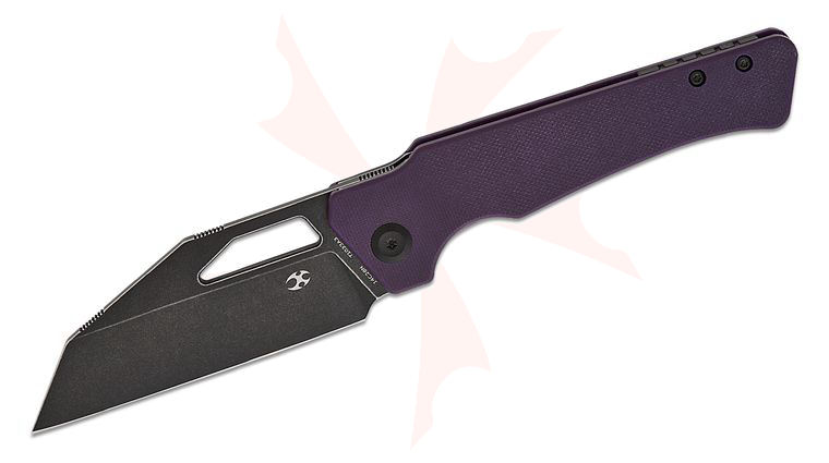 Kansept Knives Nick Rogers Egress Liner Lock Front Flipper Knife 3.47 inch 14C28N Black Stonewashed Wharncliffe Blade, Purple G10 Handles