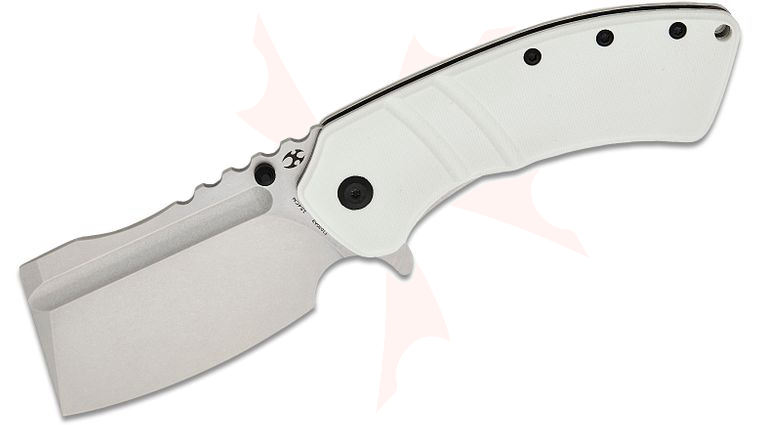 Kansept Knives XL Korvid Liner Lock Flipper Knife 3.55 inch 154CM Stonewashed Cleaver Blade, White G10 Handles