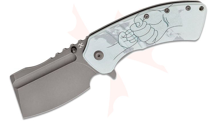 Kansept Knives XL Korvid Flipper Knife 3.55 inch 154CM Gray Cleaver Blade, Parent/Child's Hands G10 Handles