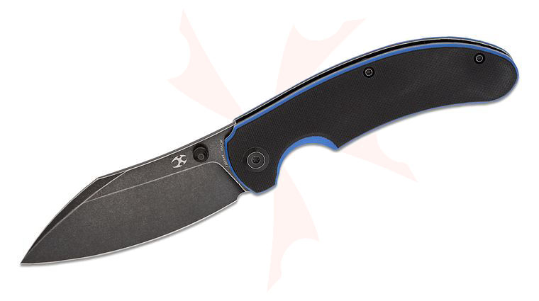 Kansept Knives Nesstreet Liner Lock Flipper Knife 3.58 inch 154CM Black Stonewashed Sheepsfoot Blade, Blue and Black G10 Handles