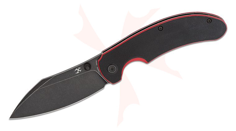 Kansept Knives Nesstreet Liner Lock Flipper Knife 3.58 inch 154CM Black Stonewashed Sheepsfoot Blade, Red and Black G10 Handles
