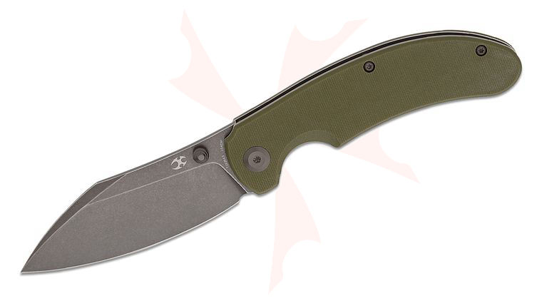Kansept Knives Nesstreet Liner Lock Flipper Knife 3.58 inch 154CM Gray TiNi Stonewashed Sheepsfoot Blade, OD Green G10 Handles