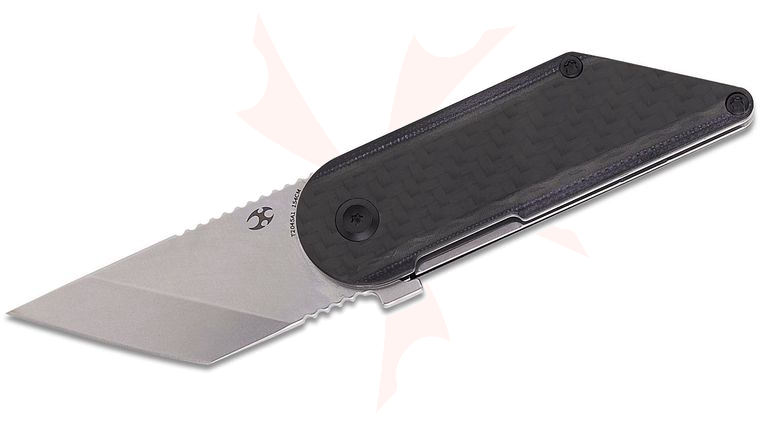 Kansept Knives Dirk Pinkerton Dash Flipper Knife 2.26 inch 154CM Stonewashed Tanto Blade, Twill Carbon Fiber and G10 Handles