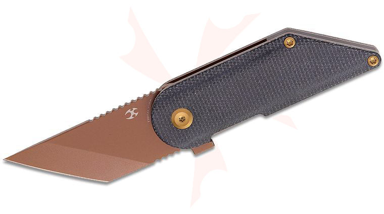 Kansept Knives Dirk Pinkerton Dash Flipper Knife 2.26 inch 154CM Rose Gold Tanto Blade, Black Micarta Handles