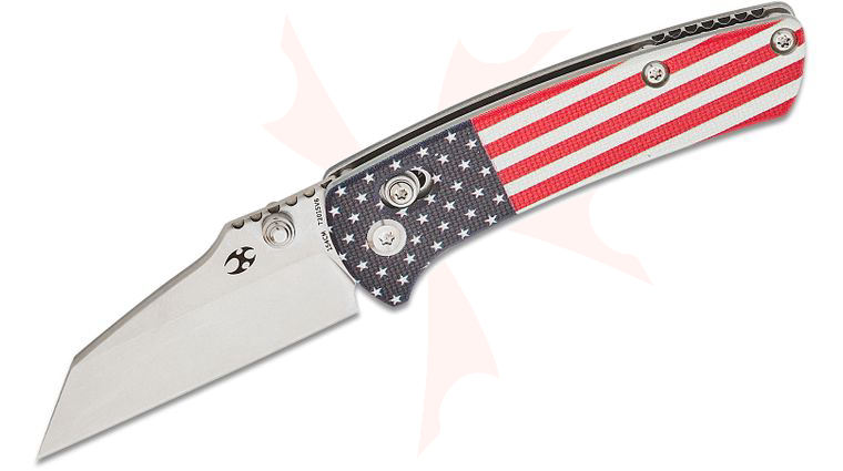 Kansept Knives Dirk Pinkerton Little Main Street Crossbar Lock Folding Knife 2.26 inch 154CM Stonewashed Wharncliffe Blade, American Flag G10 Handles