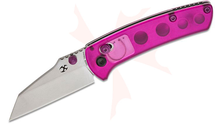 Kansept Knives Dirk Pinkerton Little Main Street Crossbar Lock Folding Knife 2.26 inch 154CM Stonewashed Wharncliffe Blade, Translucent Purple Acrylic Handles