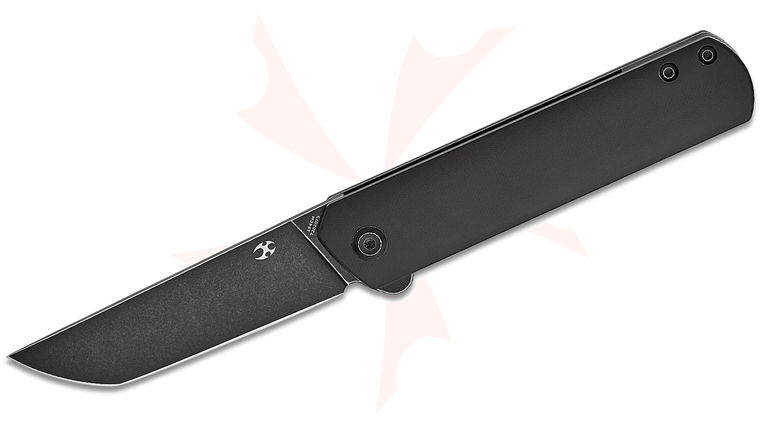 Kansept Knives Foosa Slipjoint Flipper Knife 3.06 inch 154CM Black Stonewashed Tanto Blade, Acrylic Handles, Nylon Pouch