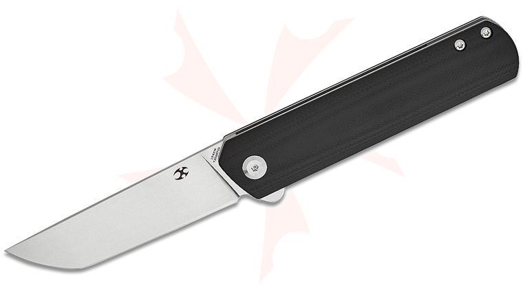 Kansept Knives Foosa Slipjoint Flipper Knife 3.06 inch 154CM Stonewashed Tanto Blade, Black G10 Handles, Nylon Pouch
