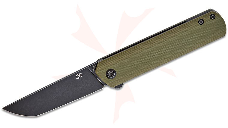Kansept Knives Foosa Slipjoint Flipper Knife 3.06 inch 154CM Black Stonewashed Tanto Blade, Olive Green G10 Handles
