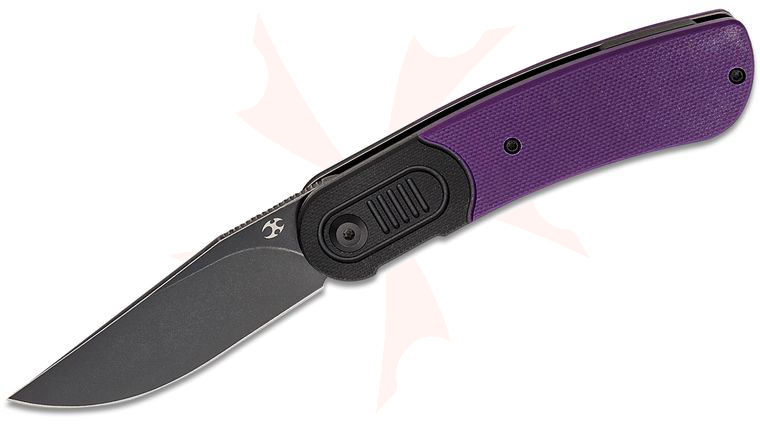 Kansept Knives Reverie Front Flipper 2.92 inch 154CM Black Stonewashed Clip Point Blade, Purple G10 Handles and Black G10 Bolsters