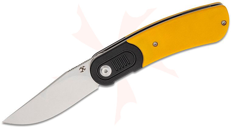 Kansept Knives Reverie Front Flipper 2.92 inch 154CM Stonewashed Clip Point Blade, Yellow G10 Handles and Black G10 Bolsters