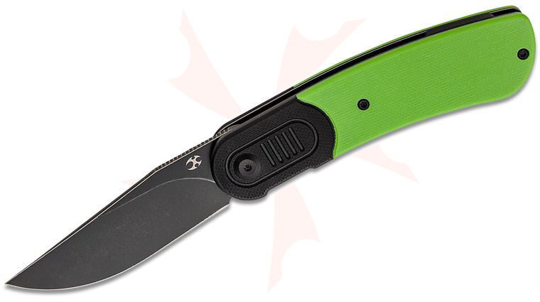 Kansept Knives Reverie Front Flipper 2.92 inch 154CM Black Stonewashed Clip Point Blade, Green G10 Handles and Black G10 Bolsters